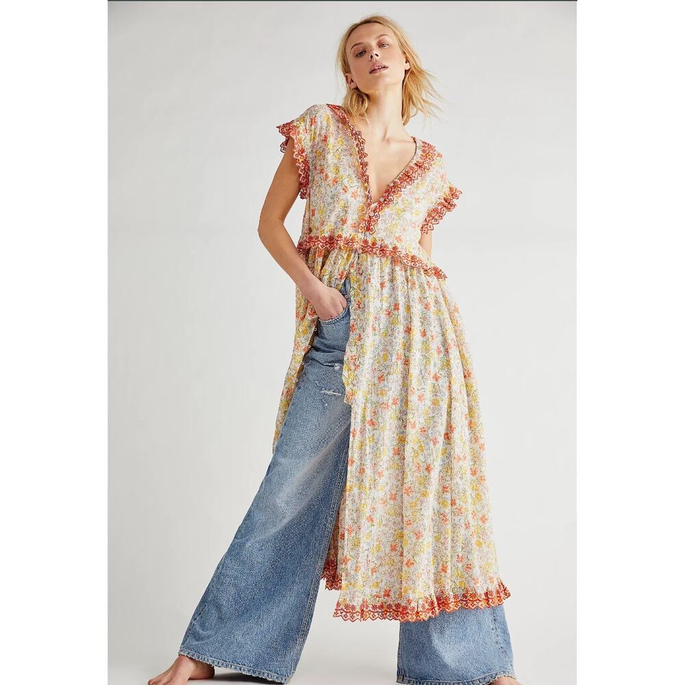 Free People Milania Forever flowy & floral Maxi XS Cottagecore Romantic Boho - Picture 3 of 6